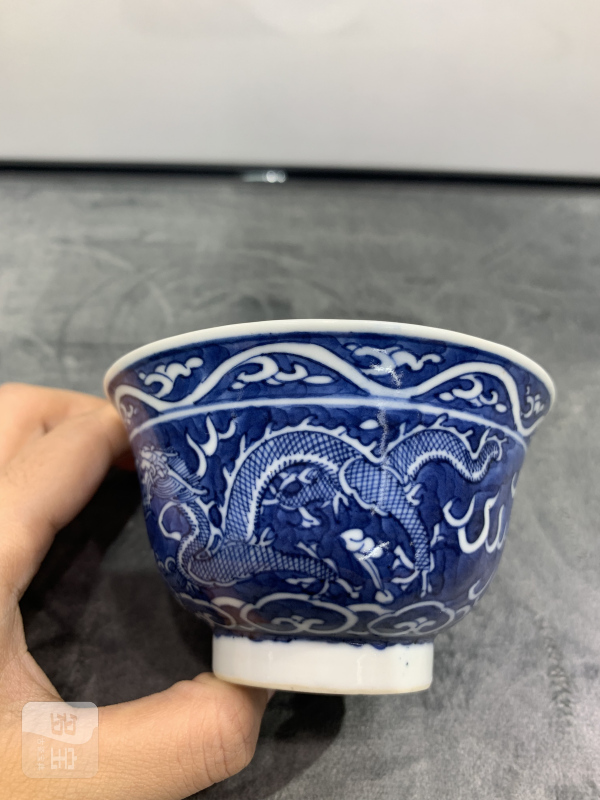 清晚期青花留白双龙赶珠纹茶园 - 图6